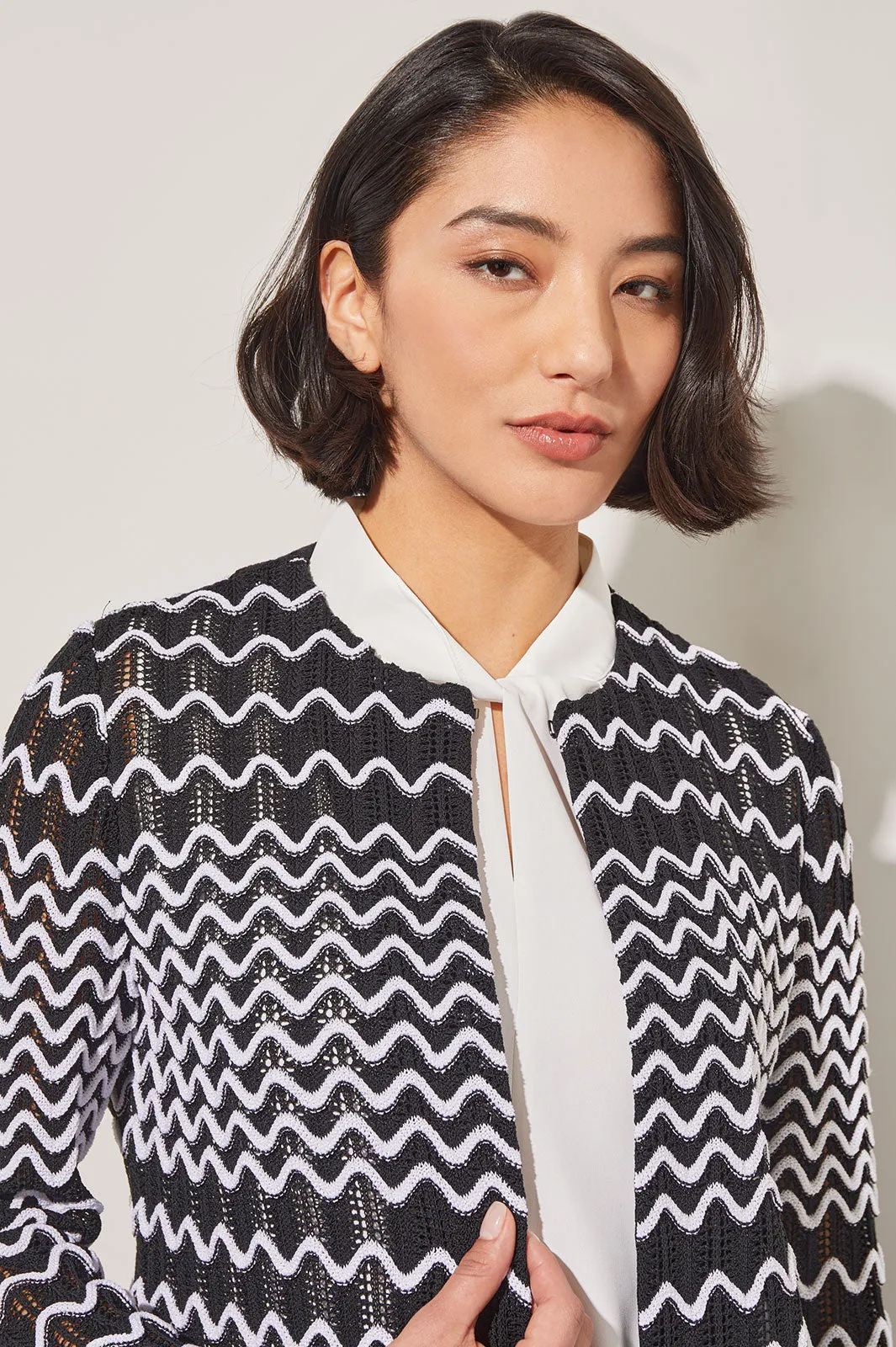 Crochet Heritage Jacket - Contrast Zig-Zag Pattern Knit