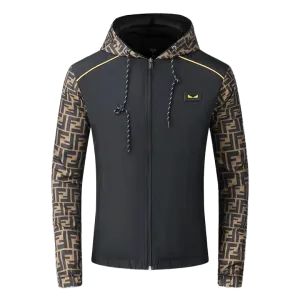 FD Full Hand Logo Designed Polythene Zip Down Hoodie Jacket- Black