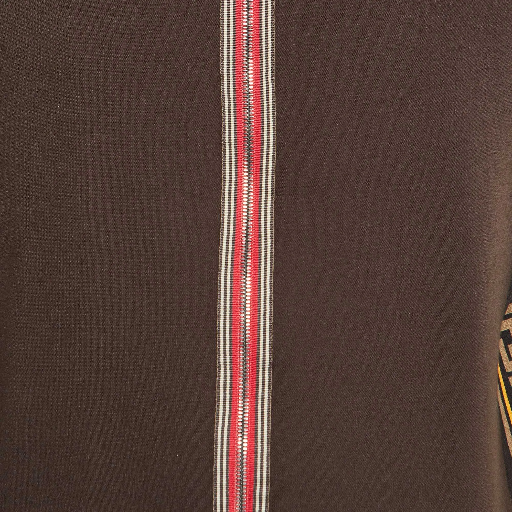 Fendi Brown Knit Zucca Ff Logo Trimmed Zip-Up Jacket