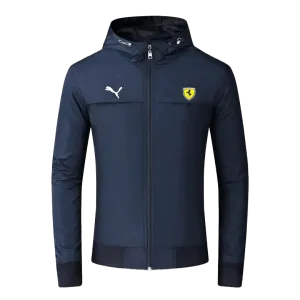 FER Race T7 Side Designed Logo Zip Down Polythene Hoodie Jacket- NavyBlue