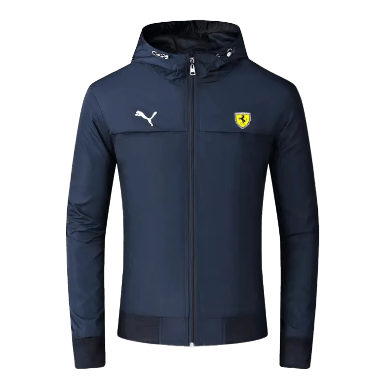 FER Race T7 Side Designed Logo Zip Down Polythene Hoodie Jacket- NavyBlue