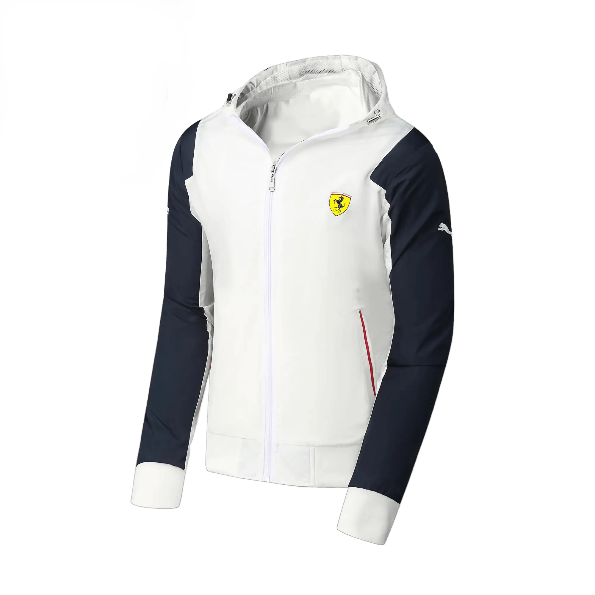 FER Race T7 Side Designed Logo Zip Down Polythene Hoodie Jacket- White