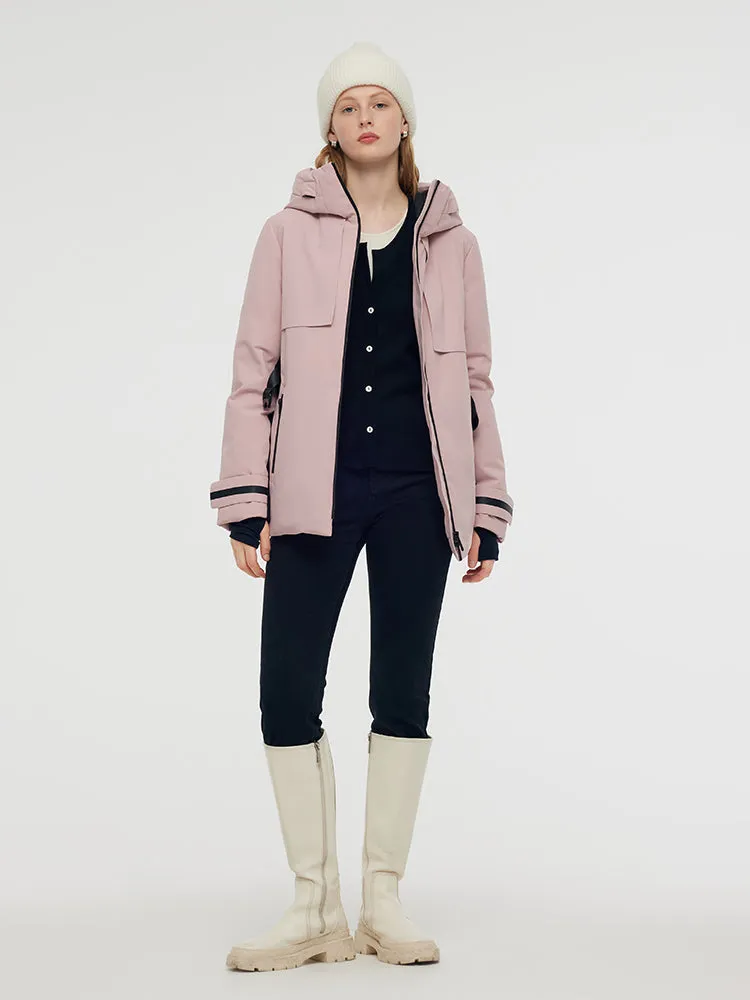 Hooded Goose Down Ski Jacket With Belt