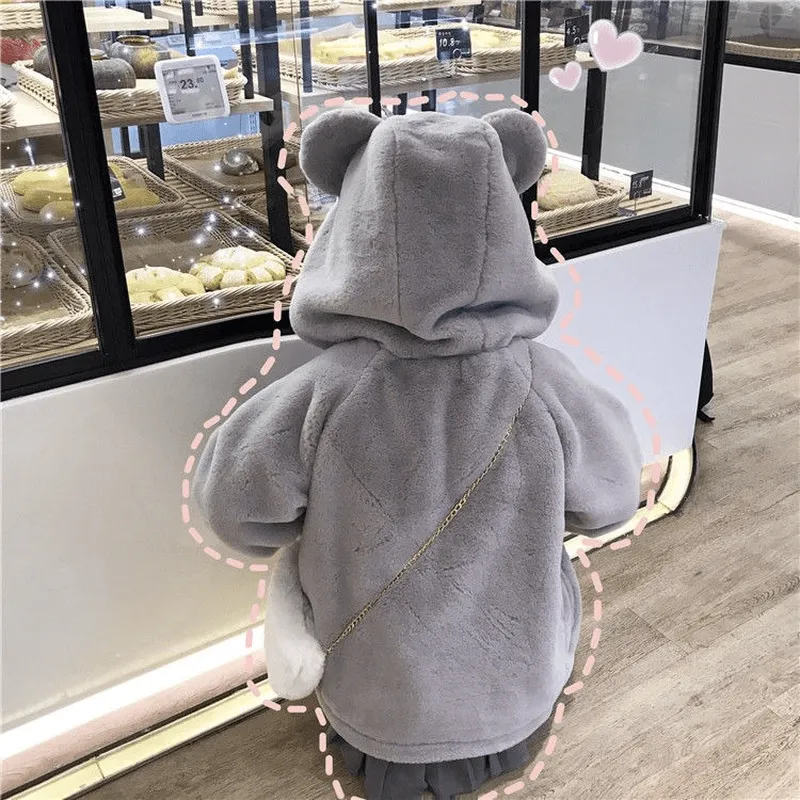 Kawaii Koala Ears Plush Thick Warm Hoodies