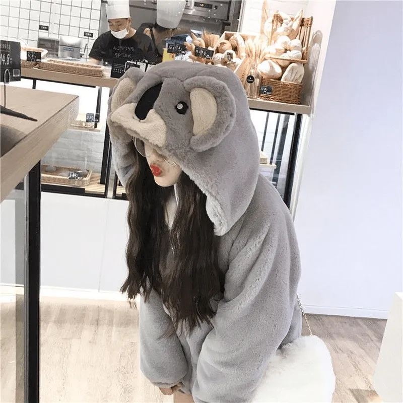 Kawaii Koala Ears Plush Thick Warm Hoodies