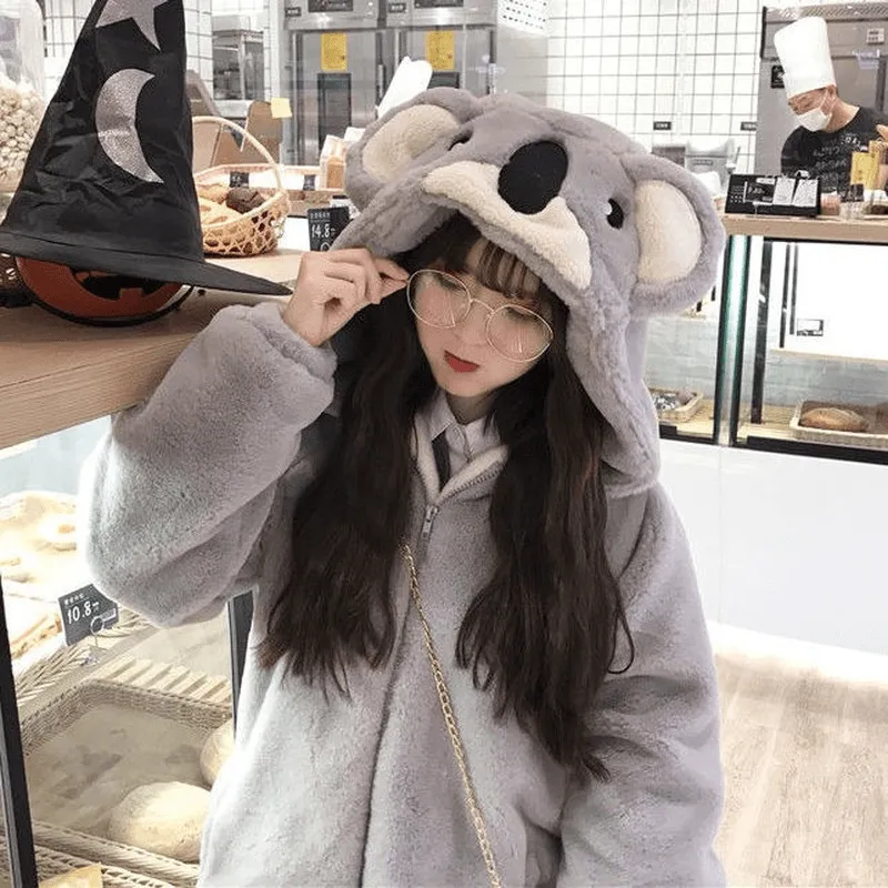 Kawaii Koala Ears Plush Thick Warm Hoodies