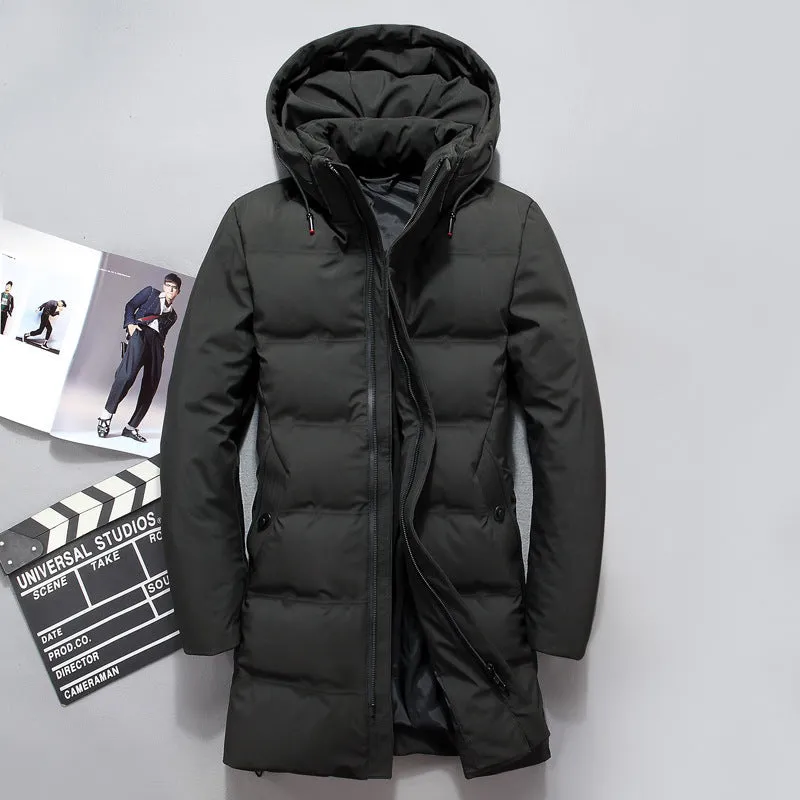 Korean Hooded White Duck Down Winter Long Warm Jacket Men's
