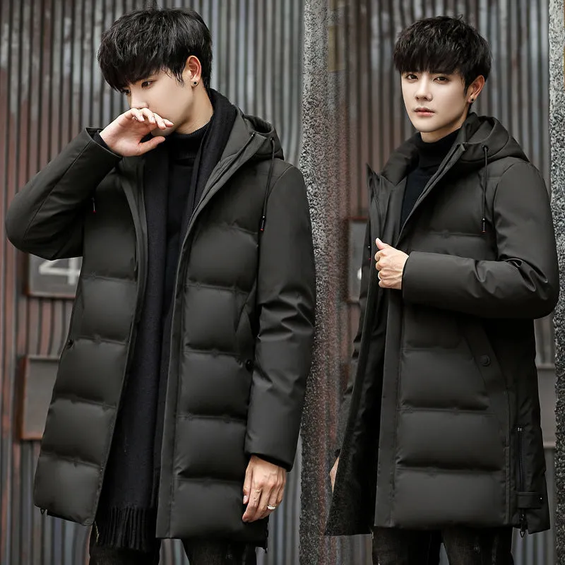 Korean Hooded White Duck Down Winter Long Warm Jacket Men's