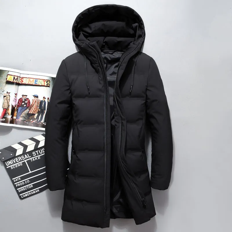 Korean Hooded White Duck Down Winter Long Warm Jacket Men's