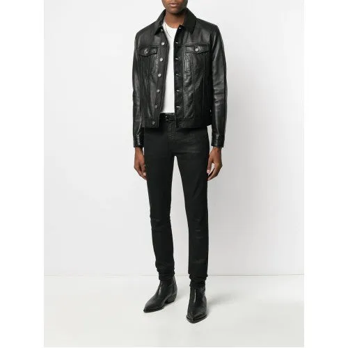 Men Designer Leather Buttoned Jacket