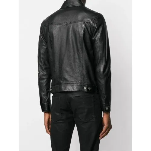 Men Designer Leather Buttoned Jacket