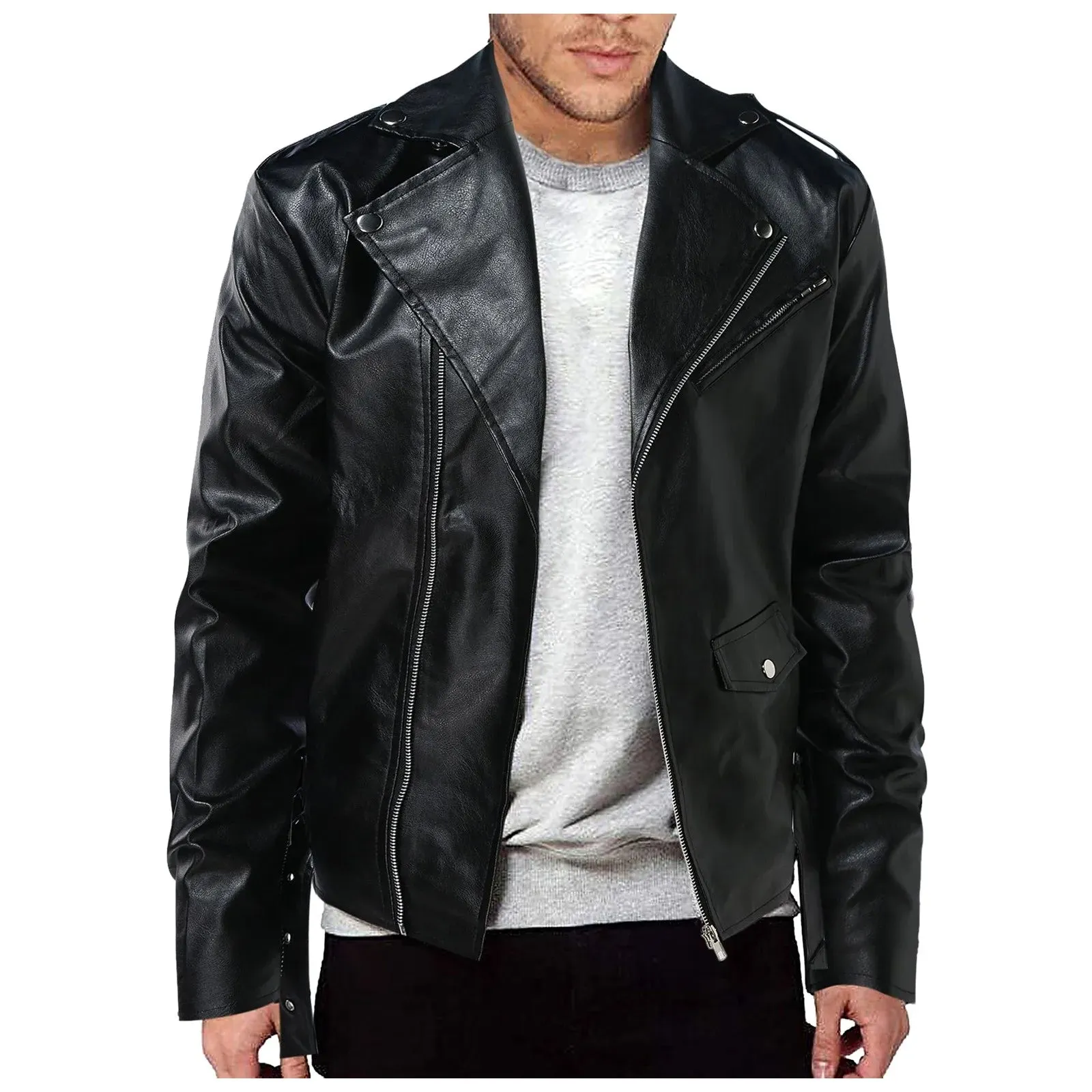 Mens Leather Jacket Autumn New Lapel Long Sleeve Full Zipper Design Cool Coat Autumn Popular Handsome Clothes For Men Large Size