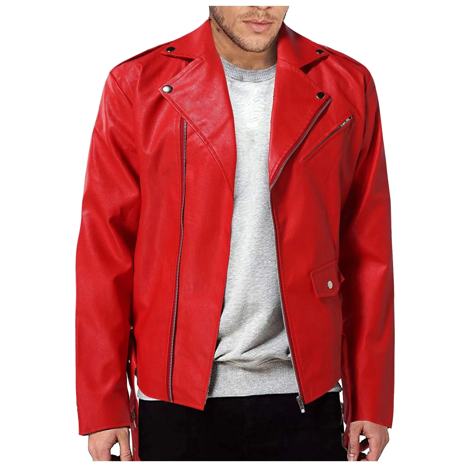 Mens Leather Jacket Autumn New Lapel Long Sleeve Full Zipper Design Cool Coat Autumn Popular Handsome Clothes For Men Large Size