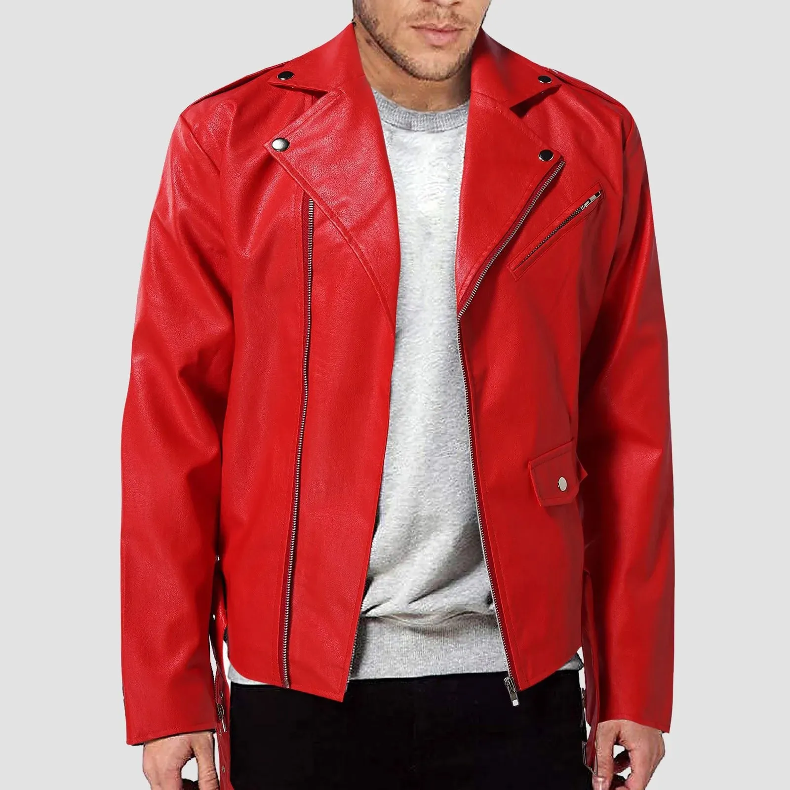 Mens Leather Jacket Autumn New Lapel Long Sleeve Full Zipper Design Cool Coat Autumn Popular Handsome Clothes For Men Large Size