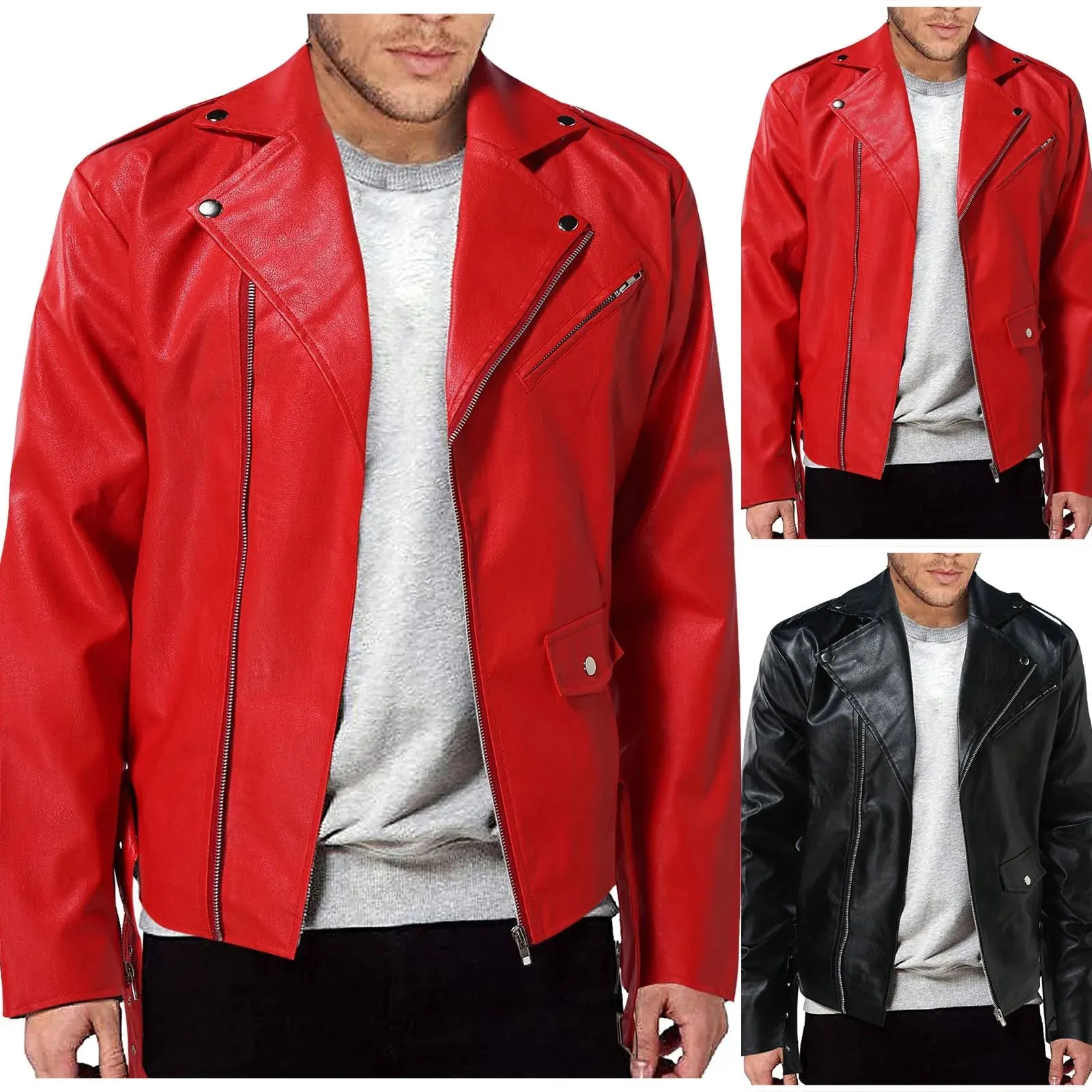 Mens Leather Jacket Autumn New Lapel Long Sleeve Full Zipper Design Cool Coat Autumn Popular Handsome Clothes For Men Large Size
