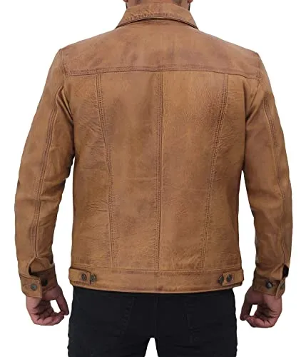 Men's Real Lambskin Vintage Trucker Leather Jacket