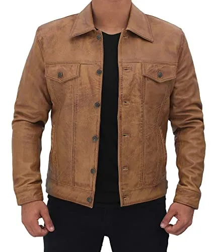 Men's Real Lambskin Vintage Trucker Leather Jacket