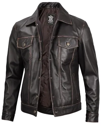 Men's Real Lambskin Vintage Trucker Leather Jacket