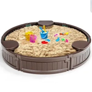 Sandbox with Built-in Corner Seat and Cover-Brown