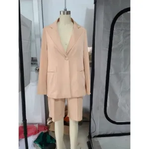 Short Blazer Suits Two Piece Set Women Office Outfit Summer Autumn Commute Turn Down Collar Long Sleeve Jacket High Waist Shorts B-33440