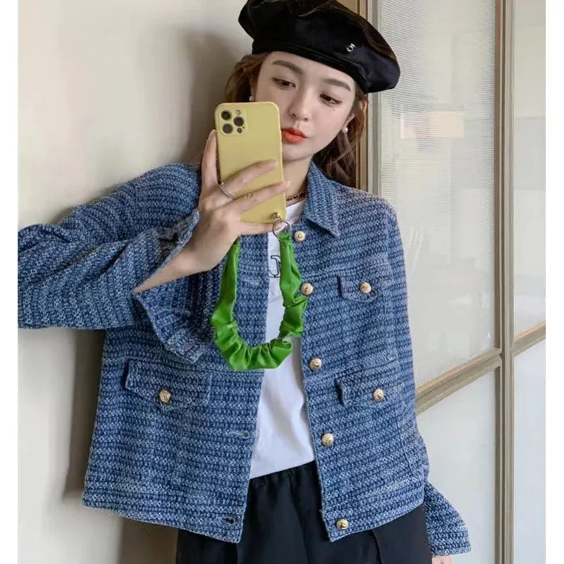 Temperament, Small Fragrance Style Jacket Fashionable New Style Design Sense Woven Denim Jacket Lapel Loose Retro Jacket Women