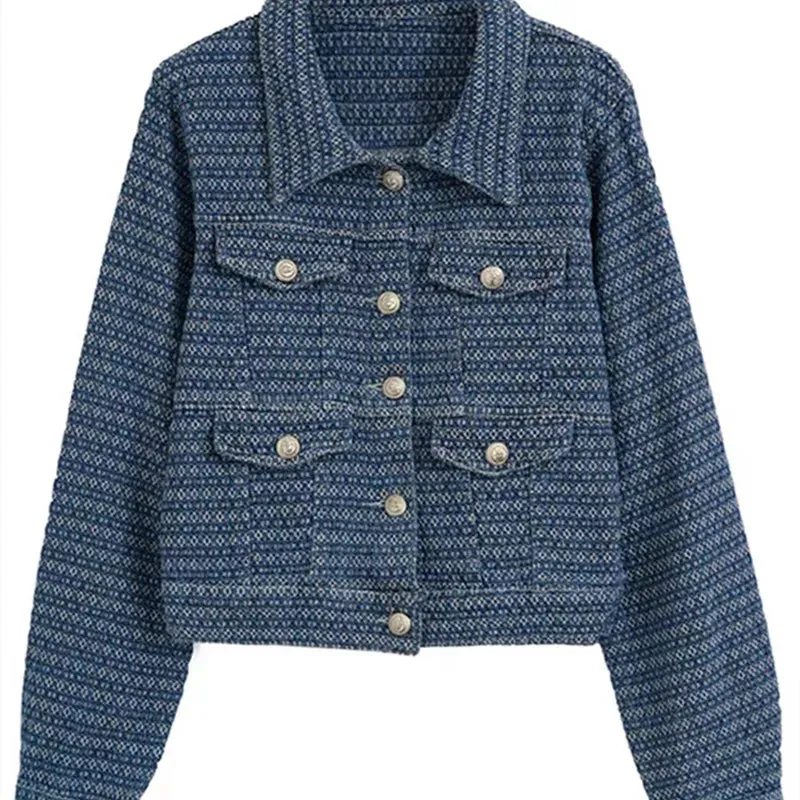 Temperament, Small Fragrance Style Jacket Fashionable New Style Design Sense Woven Denim Jacket Lapel Loose Retro Jacket Women