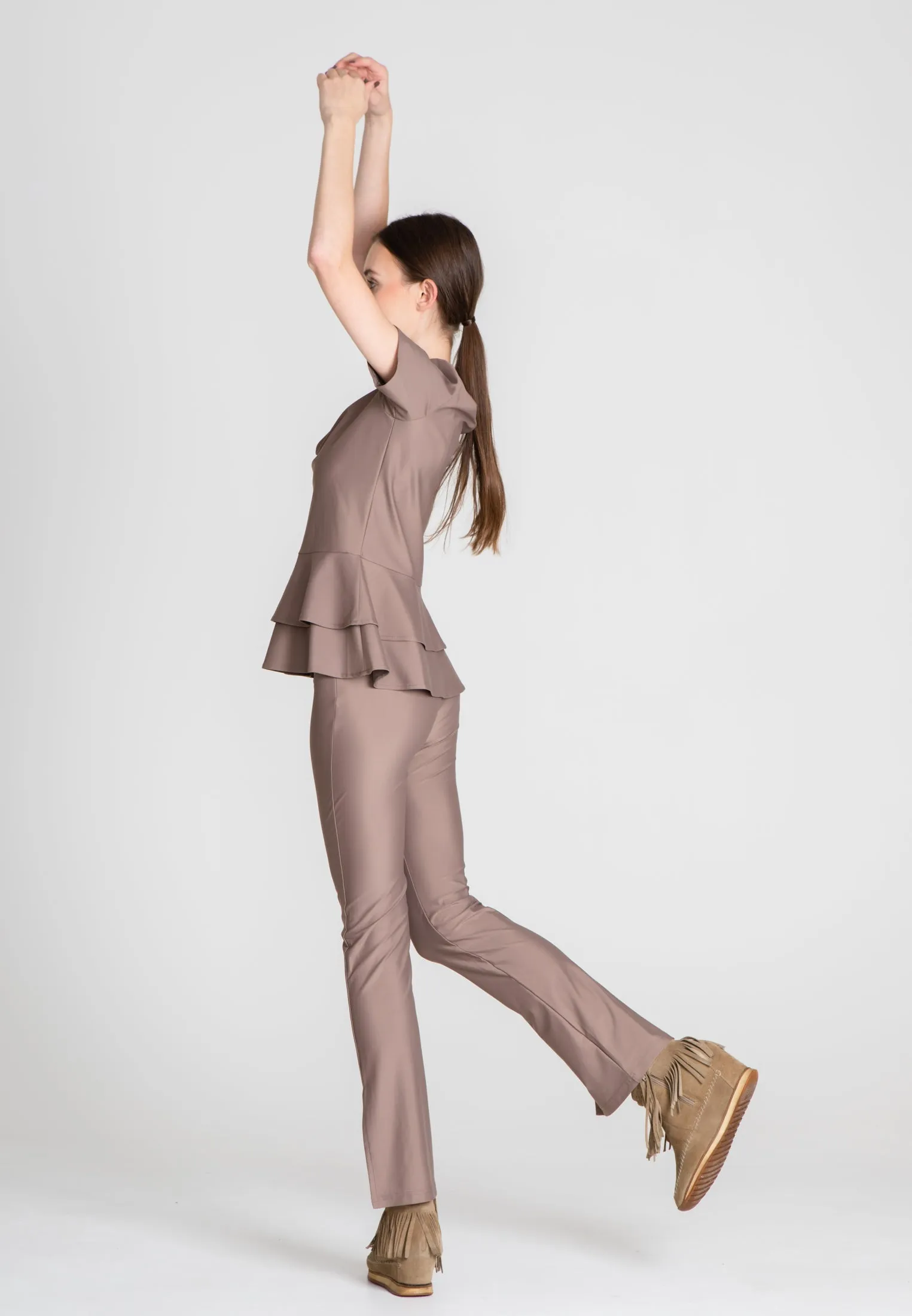 The Flounce Sport Top - Warm Taupe