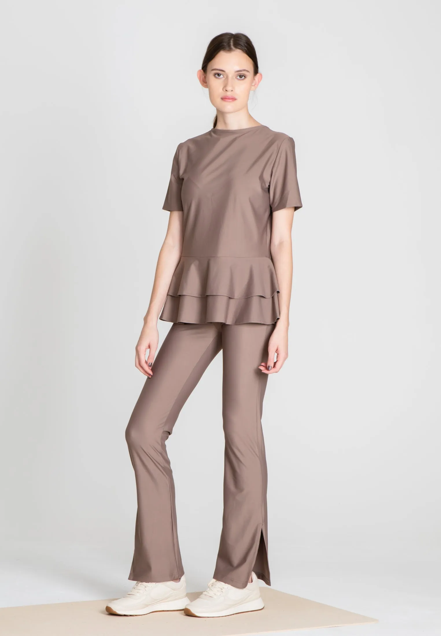 The Flounce Sport Top - Warm Taupe
