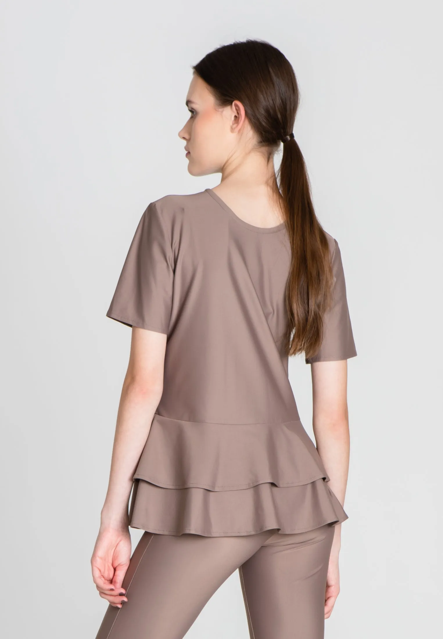 The Flounce Sport Top - Warm Taupe